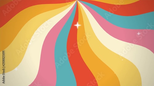 Seventies Retro Wavy Sunburst Motion Background with Psychedelic Colors and Subtle Sparkles for Nostalgic Creative Projects 4k video
