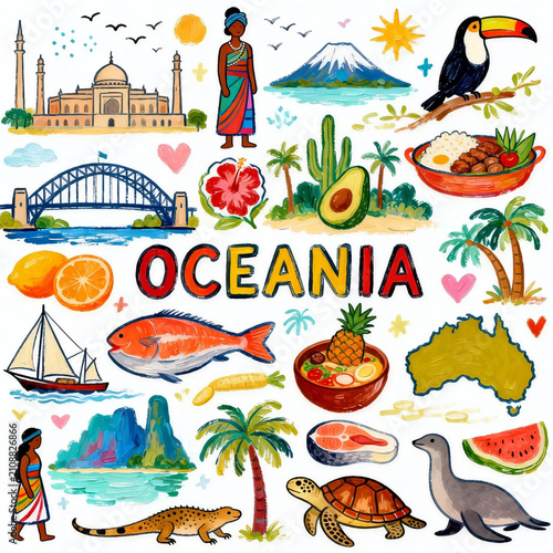 Hand Drawn Doodle Illustration Oceania Cultural Stickers