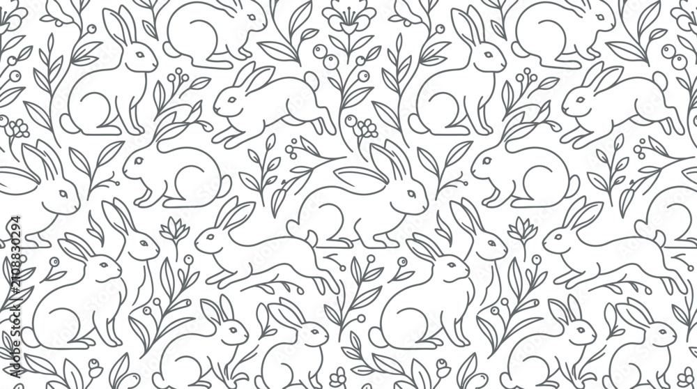 Fototapeta premium Seamless bunny and floral pattern