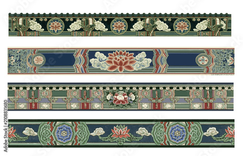 Premium Korean traditional Dancheong border pattern set