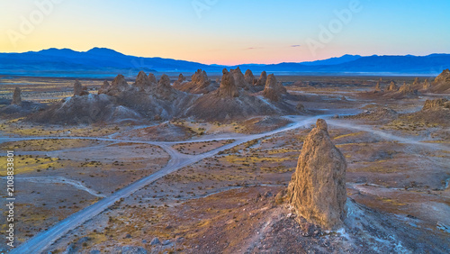 Obraz na płótnie Aerial Trona Pinnacles Tufa Spires and Desert Landscape at Sunrise California