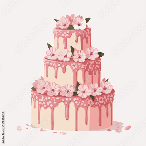 Three tier wedding cake with floral icing decoration
