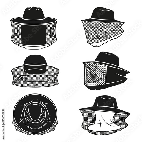 Assorted beekeeping headgear collection.