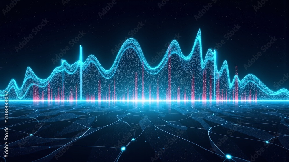 Fototapeta premium Futuristic Audio Blue Waveform Digital Particle Background
