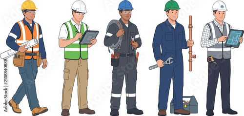 Konstfotografi Diverse industrial trade workers character set featuring electrician plumber for