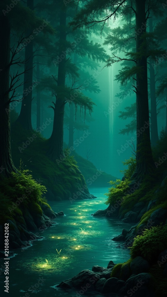Obraz premium Ethereal Dark Green Abstract Mist