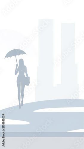 Minimalist Woman With Umbrella In City