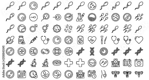 Bild auf Leinwand Sperm and Egg Cell Human Reproduction Line Icon Set with In Vitro Fertilization