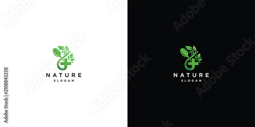 Nature Logo with Green Leaves and Medical Cross