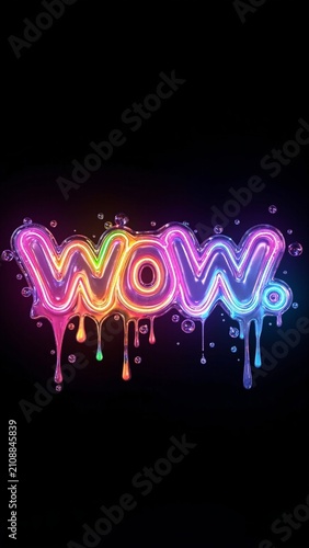 Vibrant Rainbow Neon Wow Typography on Black