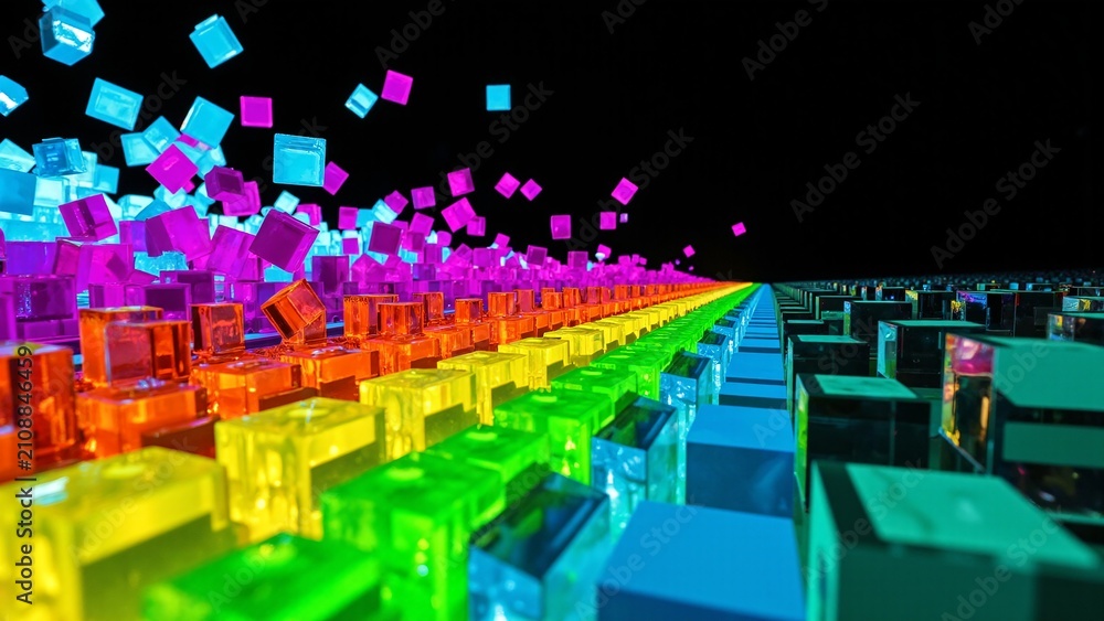 Obraz premium Neon Abstract Cubes in Motion