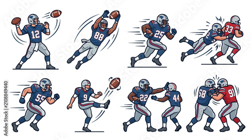 Bild auf Leinwand American Football Player Action Clipart Set