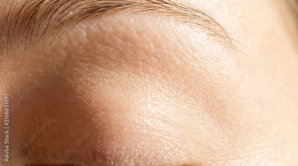 Fototapeta premium Macro photograph of human forehead skin and eyebrow texture