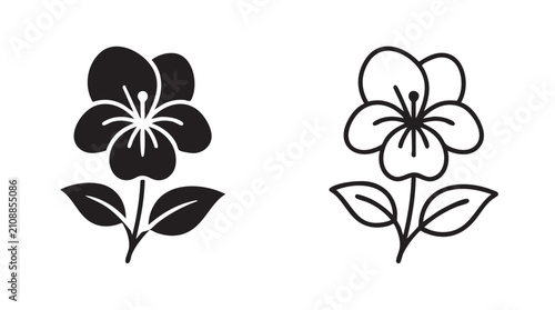 Canvastavla violet flower vector silhouette with line art pair icon featuring decorative, mi