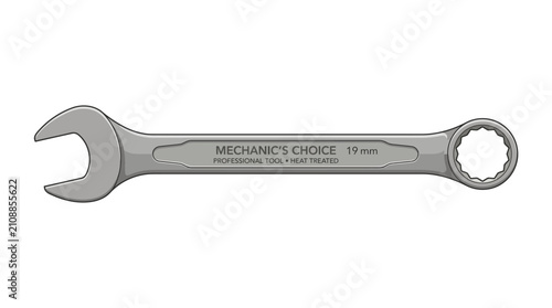 Professional Chrome Vanadium Combination Wrench Tool Isolated on White Background