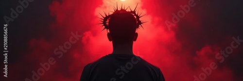 Crown of thorns silhouette, dramatic backlighting, biblical, worship, lent