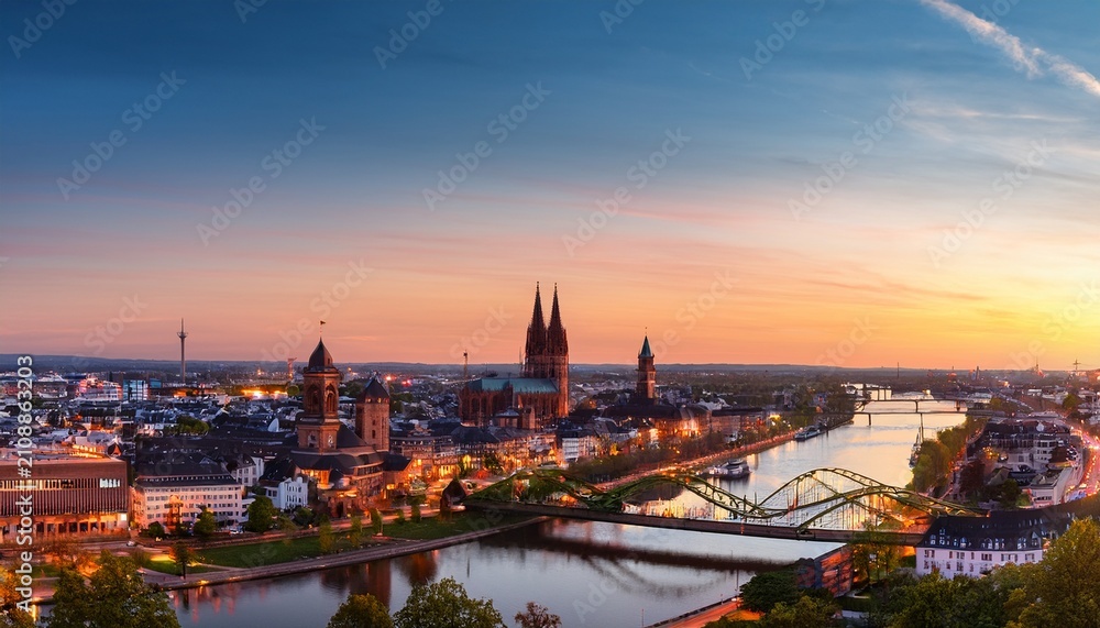 Fototapeta premium cityscape of mainz in the evening light banner