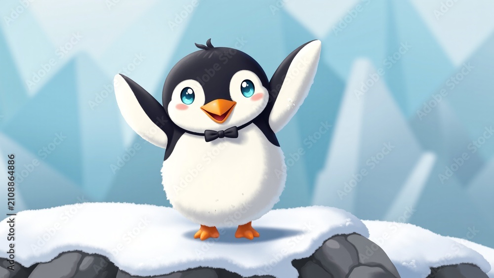 Obraz premium Cute Cartoon Penguin Waving