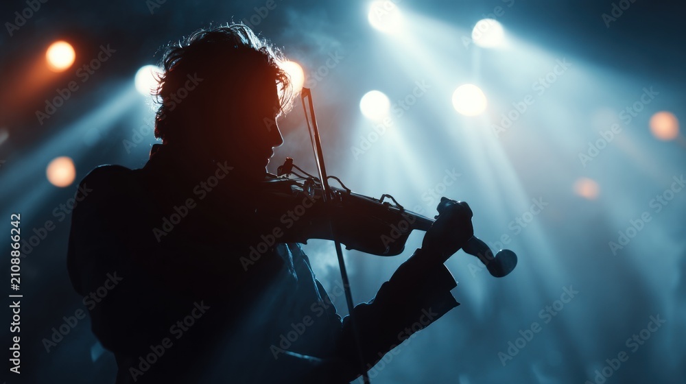 Fototapeta premium Violinist performing on stage with lights