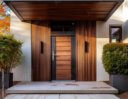 a main door with a minimalist aesthetic and hidden hinges creating a seamless and uninterrupted facade that enhances the clean lines and contemporary appeal of the house architecture in
