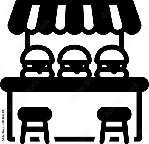 food stall, glyph black style illustration