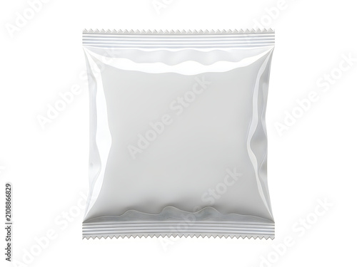 Blank plastic food snack pouch bag mockup isolated on white background
