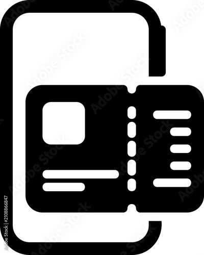 online ticket, glyph black style illustration