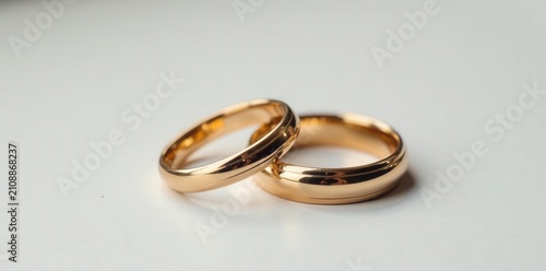 Close-up of wedding rings on white background, love, groom, together