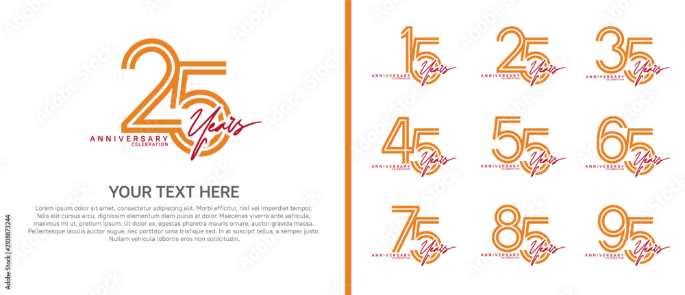 Obraz premium anniversary logo set with handwriting. orange and red color on white background for celebration moment