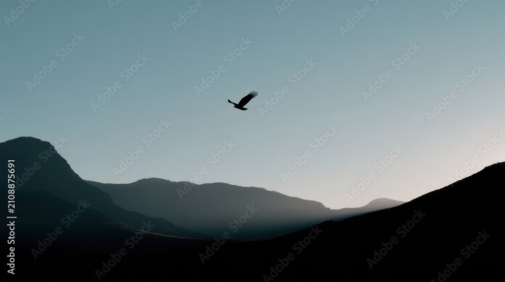 Fototapeta premium Bird flying over mountain landscape