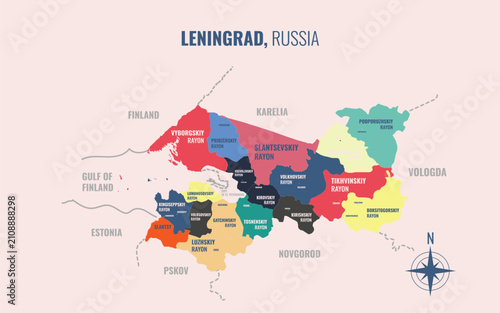 Foto Leningrad Russia Federal into Raion in a minimalist colorful style map showing