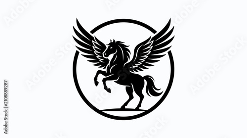 Canvas Print Black Pegasus Horse Logo Design.