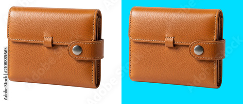Classic brown leather wallet isolated on transparent background