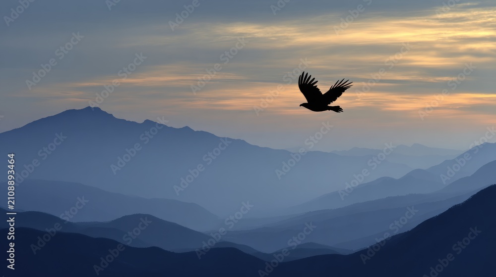 Fototapeta premium Eagle flying over mountain range