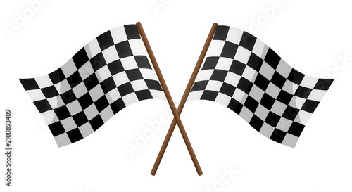 Two crossed checkered flags representing racing finish line sign isolated on transparent background