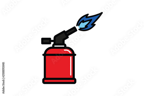Konstfotografi Red Blowtorch Illustration with Blue Flame on White Background