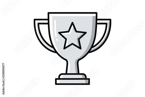 Silver Trophy Cup Icon with Star on White Background