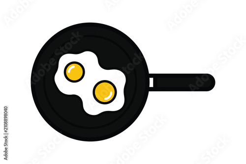 Flat Vector Illustration of Two Fried Eggs in a Frying Pan