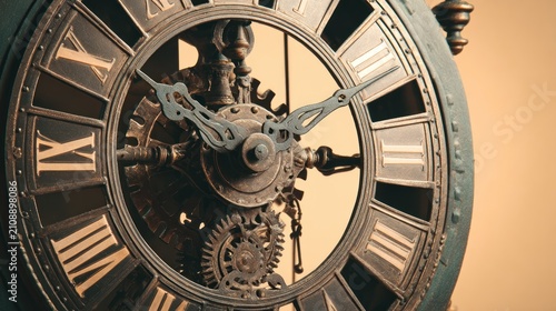 Antique clock mechanism gears time