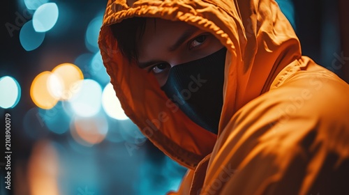 Masked Person Night City Street Bokeh Mysterious Thriller