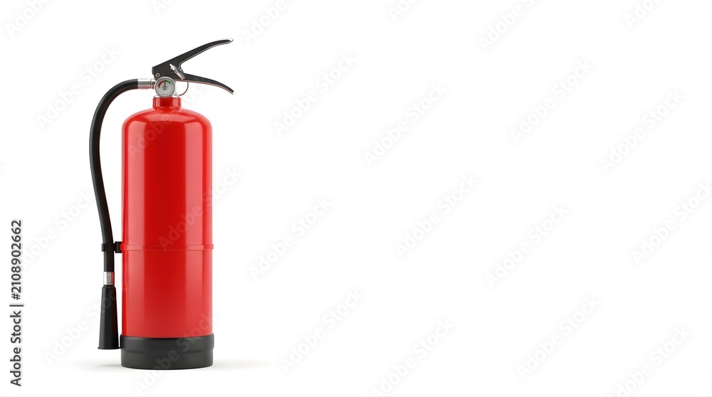 Obraz premium Red fire extinguisher isolated on white background for emergency safety