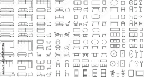 Comprehensive Furniture CAD Blocks Collection with Interior Layout Symbols Seating Tables Storage and Architectural Plan Vector Set