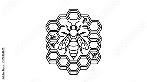 фотографія Bee and Honeycomb Icon: Vector Illustration of Insect and Hexagonal Structure