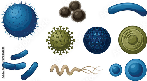 Konstfotografi Microbiology Virus and Bacteria Vector Element Set with Microscopic Organisms, P