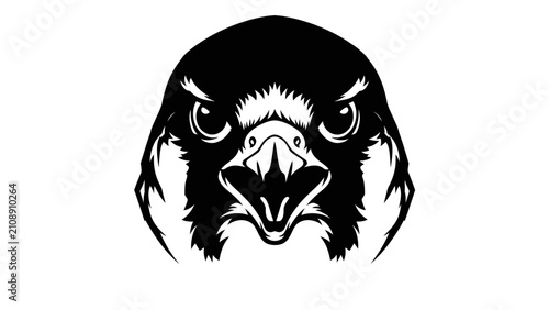 Konstfotografi Aggressive Falcon Head Silhouette, Fierce Bird of Prey, Black and White Graphic