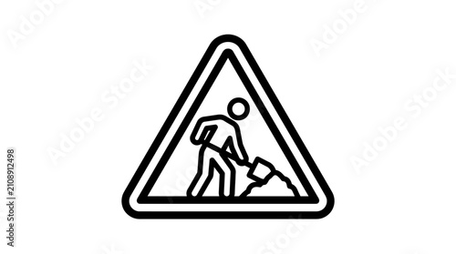 Road works construction warning sign icon outline style.