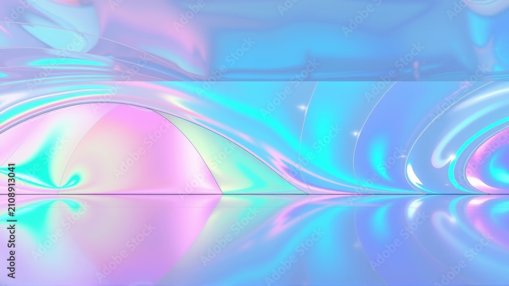 Naklejka premium Abstract fractal art. Swirling colors create luminous reflections, resembling water surface. Soft gradients dominate composition.