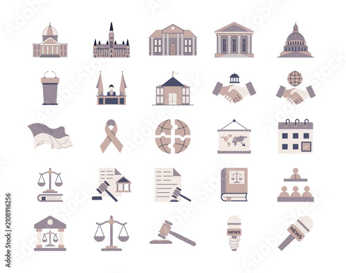 Set of 25 politics icons packs. Flat vector illustration.