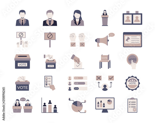 Set of 25 politics icons packs. Flat vector illustration.