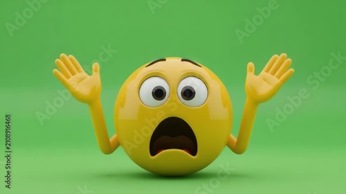 Yellow Shrugging Emoji Character with Confused Expression on Green Screen. 4K Video